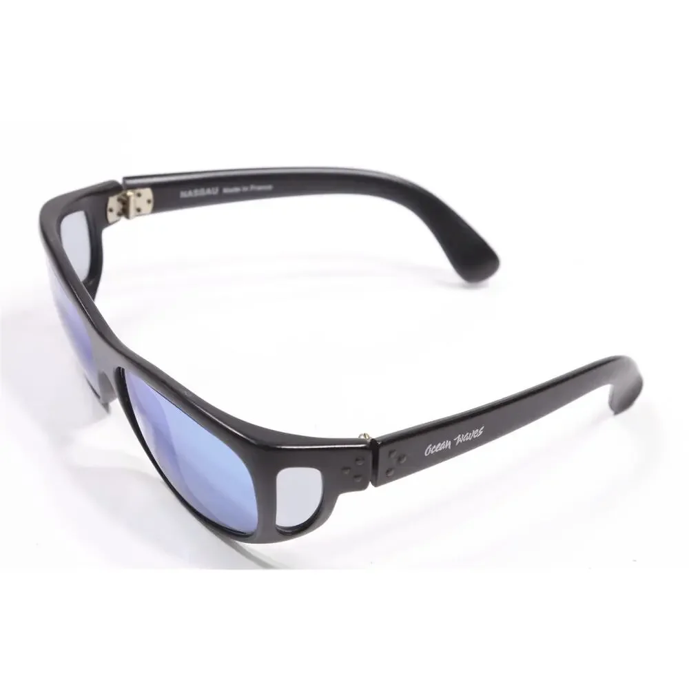 Ocean Waves Nassau Black Blue Lens Sunglasses Made in France